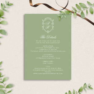 Carte D'accompagnement Mariage au blason de monogramme floral vert sauge