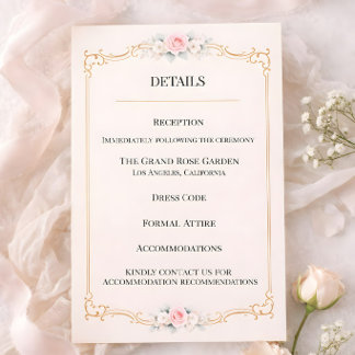 Carte D'accompagnement Mariage au style Rococo Blush
