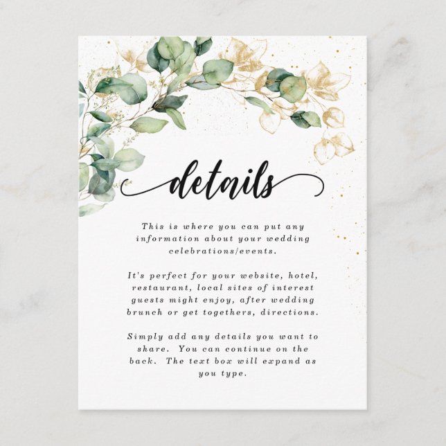 Carte D'accompagnement Mariage aux feuilles d'eucalyptus élégantes (Devant)