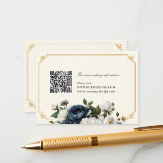 Carte D'accompagnement Mariage aux Pivoines Bleu Royal avec Cadre Doré SI