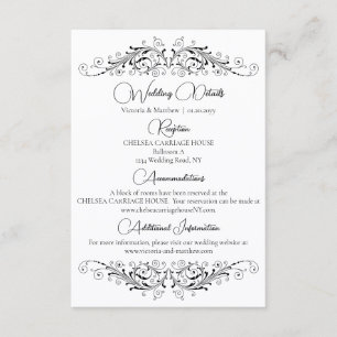 Carte D'accompagnement Mariage Black and White Flouring Elegance Détails