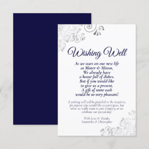 Carte D'accompagnement Mariage blanc bleu marine et argenté désirant bien