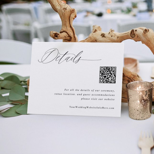 Carte D'accompagnement Mariage blanc moderne détails QR Code (Créateur téléchargé)