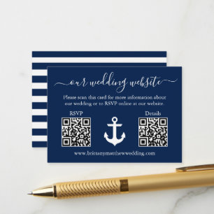 Carte D'accompagnement Mariage Bleu Ancre 2 QR RSVP Détails Strié