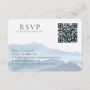 Carte D'accompagnement Mariage bleu aquarelle RSVP en ligne QR Code