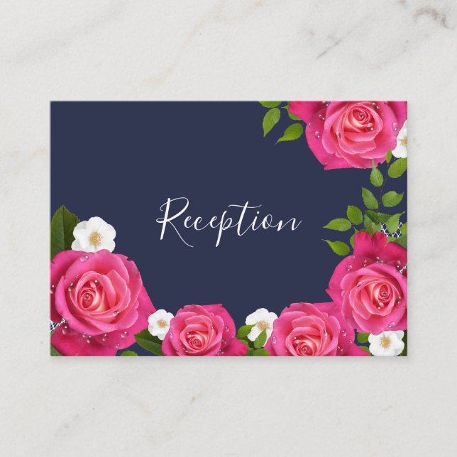 Carte D'accompagnement Mariage bleu et rose de minuit - Réception (Devant)