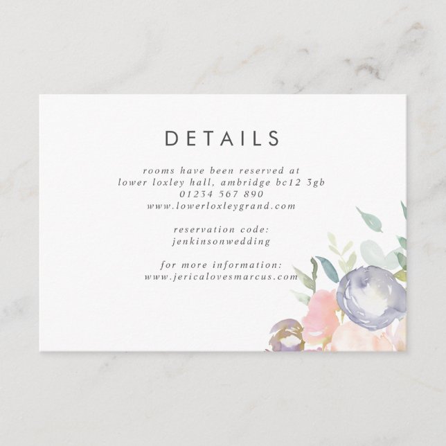 Carte D'accompagnement Mariage bleu et rose poussiéreux (Devant)