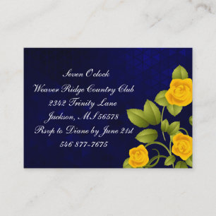 Carte D'accompagnement Mariage bleu foncé et rose jaune