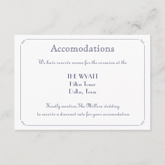 Carte D'accompagnement Mariage bleu marine simple et élégant (Devant)