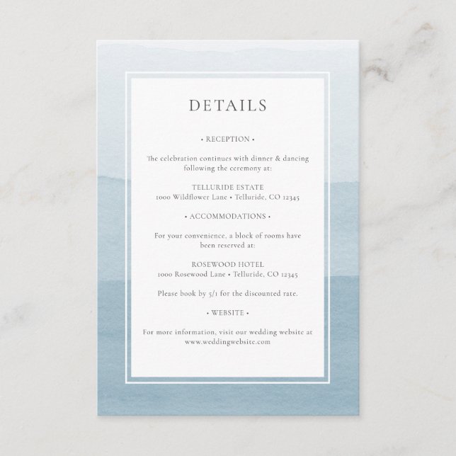 Carte D'accompagnement Mariage bleu moderne (Devant)