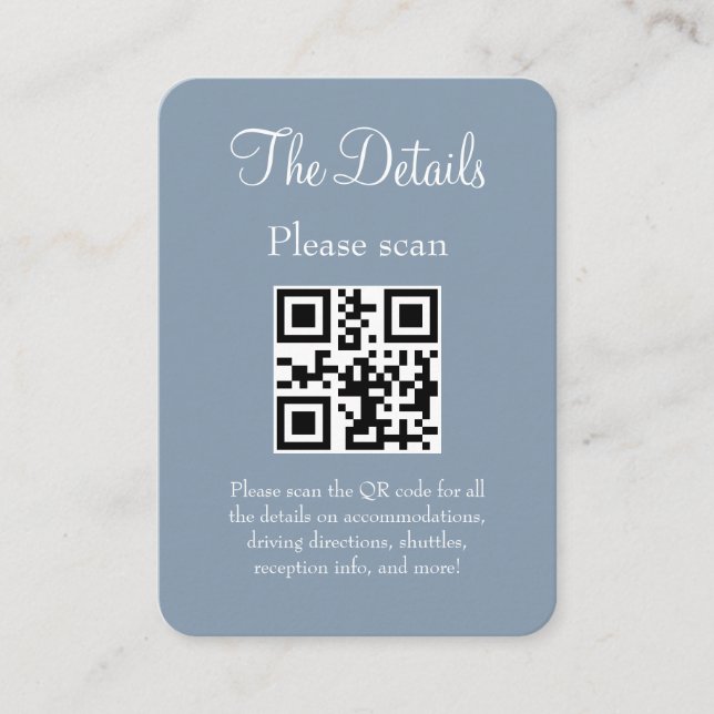 Carte D'accompagnement Mariage bleu moderne simple détails avec code QR (Devant)