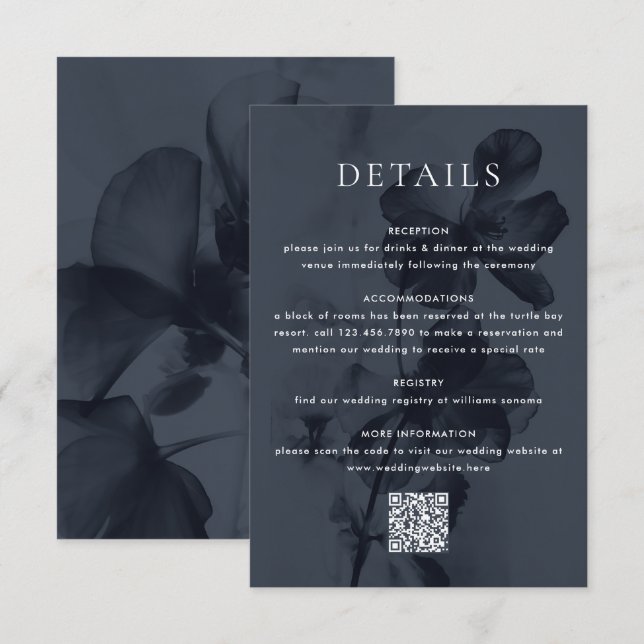 Carte D'accompagnement Mariage bleu Moody foncé (Devant / Derrière)