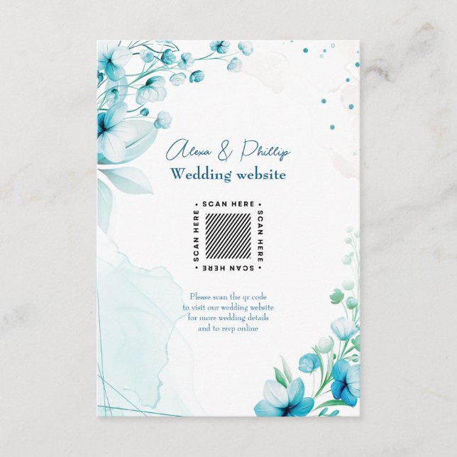 Carte D'accompagnement Mariage Blue Blossom & Breeze (Devant)