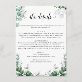 Carte D'accompagnement Mariage bohème d'été avec eucalyptus verdoyant