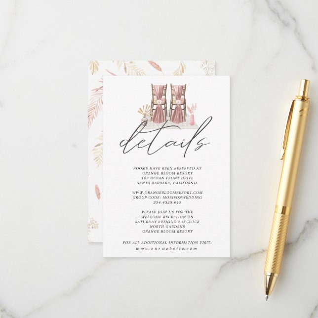 Carte D'accompagnement mariage bohème tropical (Devant/Arrière en situation)