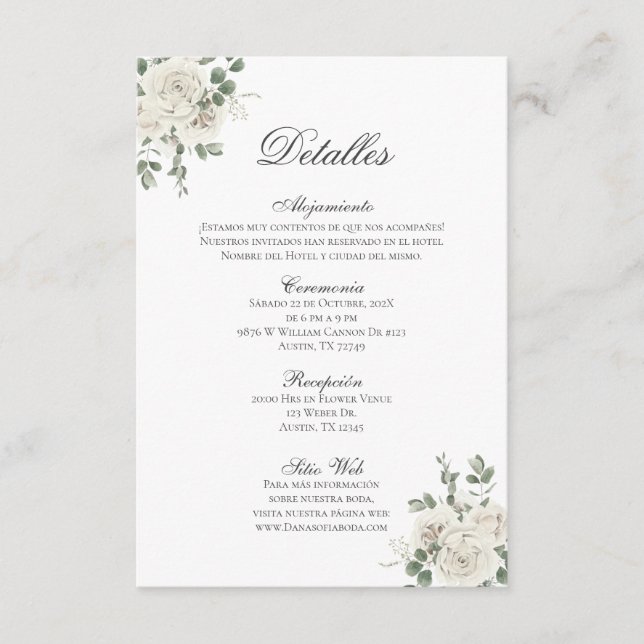 Carte D'accompagnement Mariage Boho espagnol Détalles de la Boda (Devant)