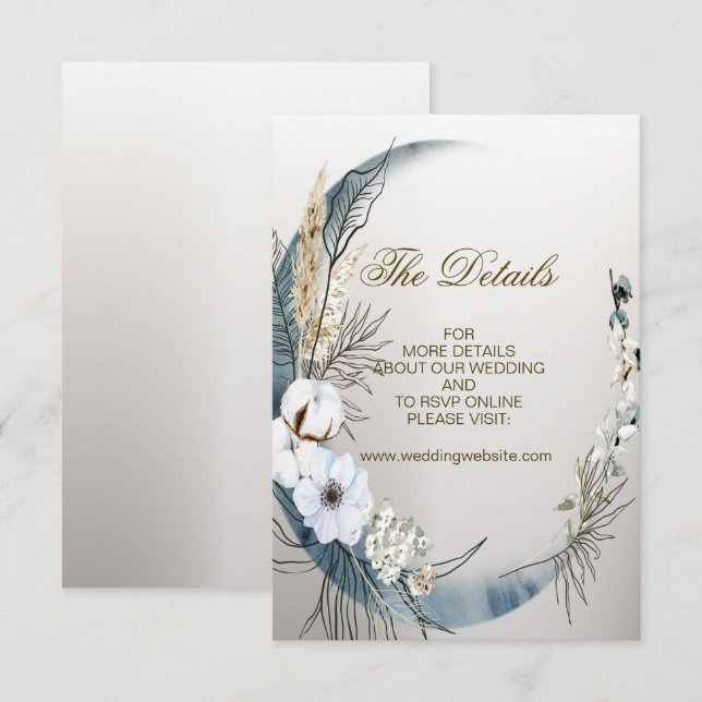 Carte D'accompagnement Mariage Boho White Orchid Flowers Blue Moon Party (Devant / Derrière)