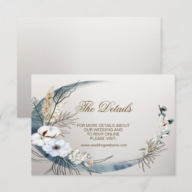 Carte D'accompagnement Mariage Boho White Orchid Flowers Blue Moon Party (Devant / Derrière)