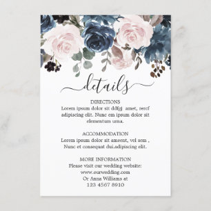 Carte D'accompagnement Mariage botanique bleu pâle rose rose