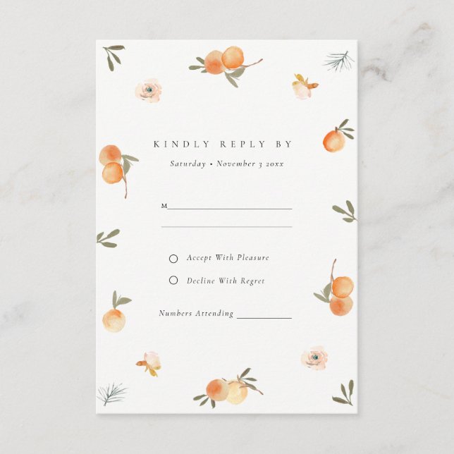 Carte D'accompagnement Mariage botanique de Boho Floral Orange mignon RSV (Devant)