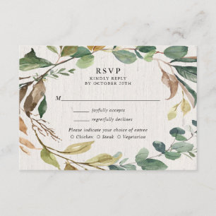 Carte D'accompagnement Mariage botanique de feuillage rustique RSVP