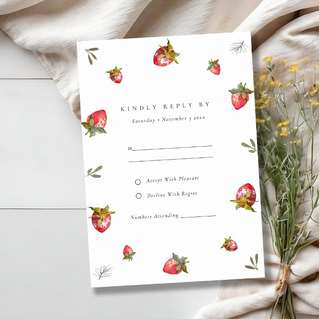 Carte D'accompagnement Mariage botanique de la mignonne fraise rouge à la (Créateur téléchargé)