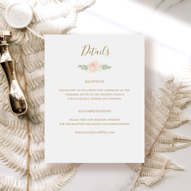 Carte D'accompagnement Mariage botanique floral rose et or (Créateur téléchargé)
