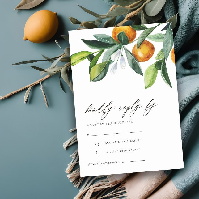 Carte D'accompagnement Mariage Botanique Orange Citrus RSVP (Créateur téléchargé)