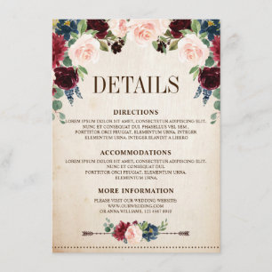 Carte D'accompagnement Mariage campagnard de Boho Rustique Floral de la m