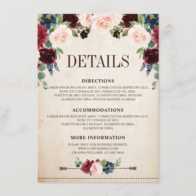 Carte D'accompagnement Mariage campagnard de Boho Rustique Floral de la m (Devant)