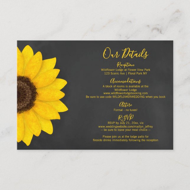 Carte D'accompagnement mariage campagnard de tableau de tournesol rustiqu (Devant)