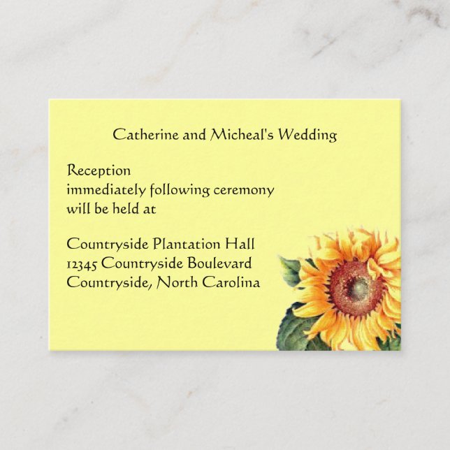 Carte D'accompagnement Mariage campagnard de tournesol Réception Emplacem (Devant)