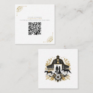 Carte D'accompagnement Mariage campagnard noir et or avec code QR
