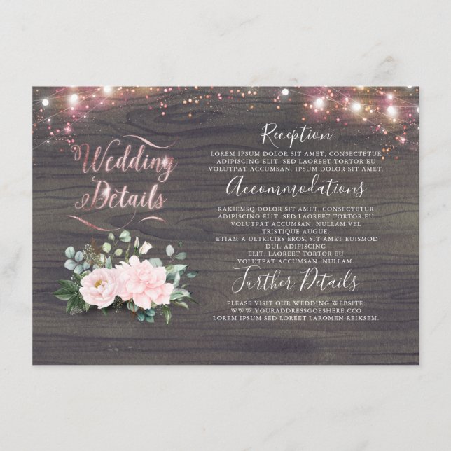 Carte D'accompagnement Mariage campagnard rose floral rustique (Devant)