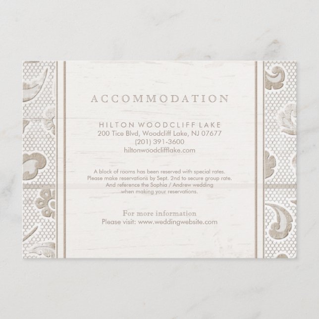 Carte D'accompagnement Mariage campagnard rustique en dentelle (Devant)