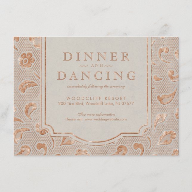 Carte D'accompagnement Mariage campagnard rustique en dentelle d'or Kraft (Devant)