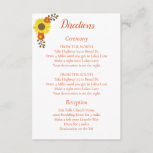 Carte D'accompagnement Mariage campagnard Tournesol Itinéraire