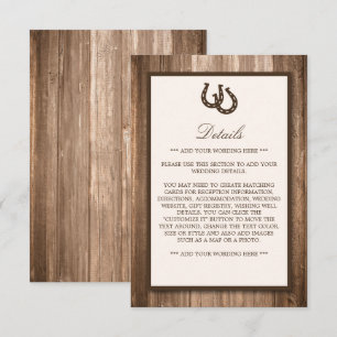Carte D'accompagnement Mariage Campagne Rustique Fer à Cheval & Bois Brun