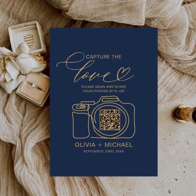 Carte D'accompagnement Mariage Capture L'Amour Marine Bleu QR Code Photo (Créateur téléchargé)