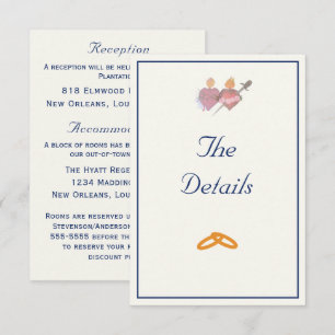 Carte D'accompagnement Mariage Catholique Élégant Deux Cœurs Navy & Crème