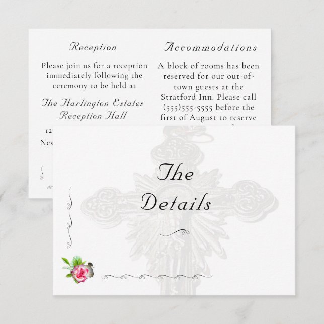 Carte D'accompagnement Mariage catholique Rose nuptial (Devant / Derrière)