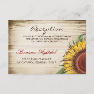 Carte D'accompagnement mariage champêtre avec tournesols et bois
