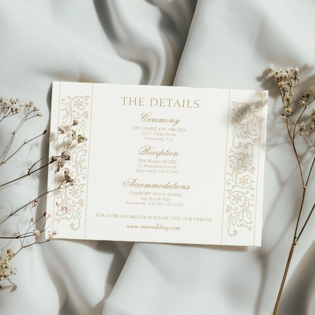 Carte D'accompagnement Mariage Chic Formel Bordure Ecru à Rinceaux (Créateur téléchargé)