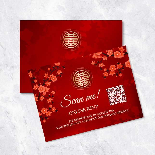 Carte D'accompagnement Mariage chinois RSVP en ligne | Code QR (Créateur téléchargé)