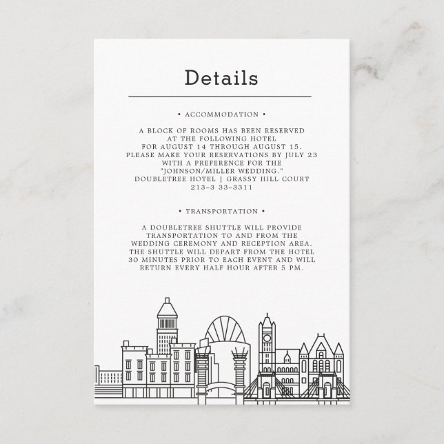 Carte D'accompagnement Mariage Cincinnati | Informations sur l'invité (Devant)