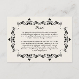 Carte D'accompagnement Mariage Classique Antique Ivoire Cadre Orné
