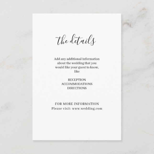 Carte D'accompagnement Mariage classique blanc minimaliste (Devant)
