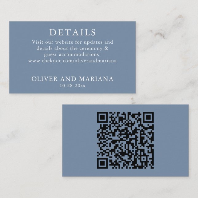 Carte D'accompagnement Mariage Classique Bleu Poussiéreux Détails Code QR (Devant / Derrière)