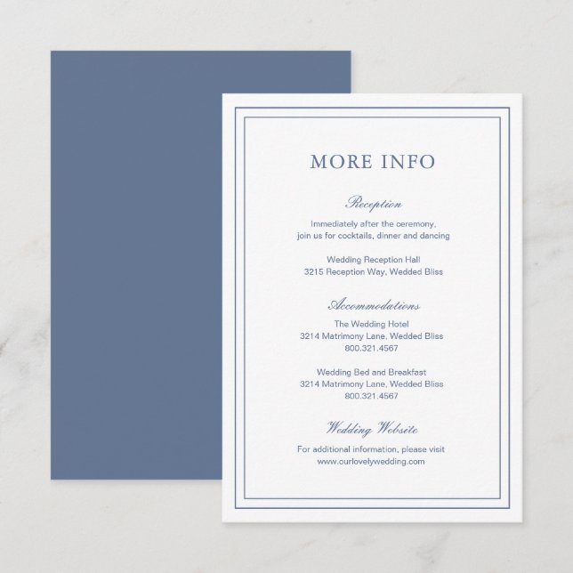 Carte D'accompagnement Mariage classique Dusty Blue élégant (Devant / Derrière)