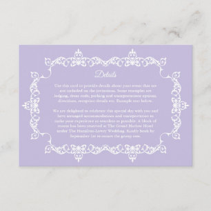 Carte D'accompagnement Mariage Classique Lavande Violet Orné avec Cadre